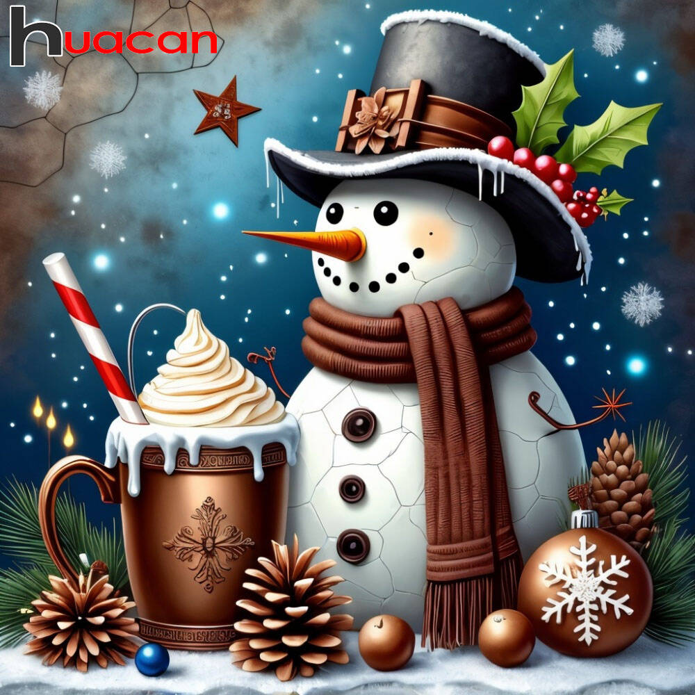 Embroidery Cream - HUACAN DIY 5D Diamant Schilderij Sneeuwpop