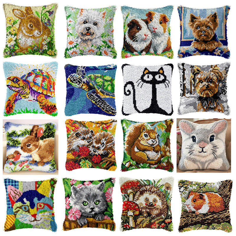 Printed Embroidery Kit - DIY Konijn Kat Klink Haak Tapijt
