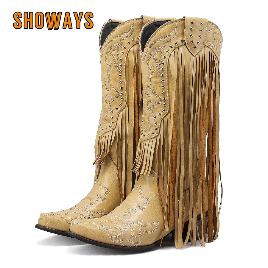 Embroidery Red - Fringe Rivet Western Dames Halfhoge laarzen