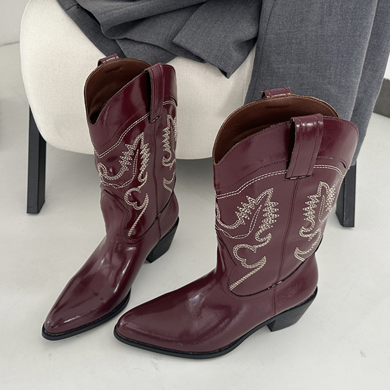 Embroidery Red - Liyke Designer Wijnrood Lederen Westerse Laarzen