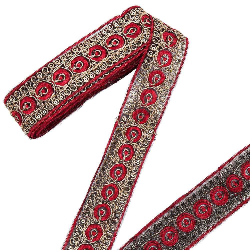 Embroidery Red - 10 yards 1,77 inch rood geborduurd