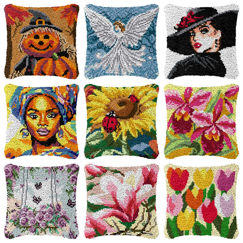 Printed Embroidery Kit - Bloemen Cartoon Klinkhaak Kussen Smyrna Pakket