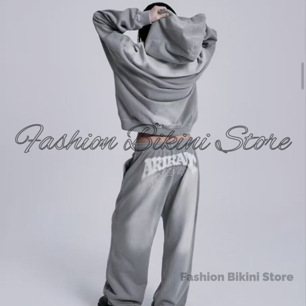 Embroidery Garments - NIEUW Gewassen grijze retro hoodie 3D-borduurwerk
