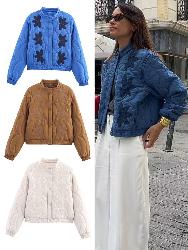 Embroidery And Quilting - HH2025 Herfst Vrouwen Gewatteerde Crop Jas