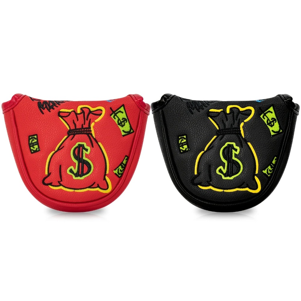 Embroidery Red - Golfputterhoes | Halfronde PU clubhoofdbeschermer, premium