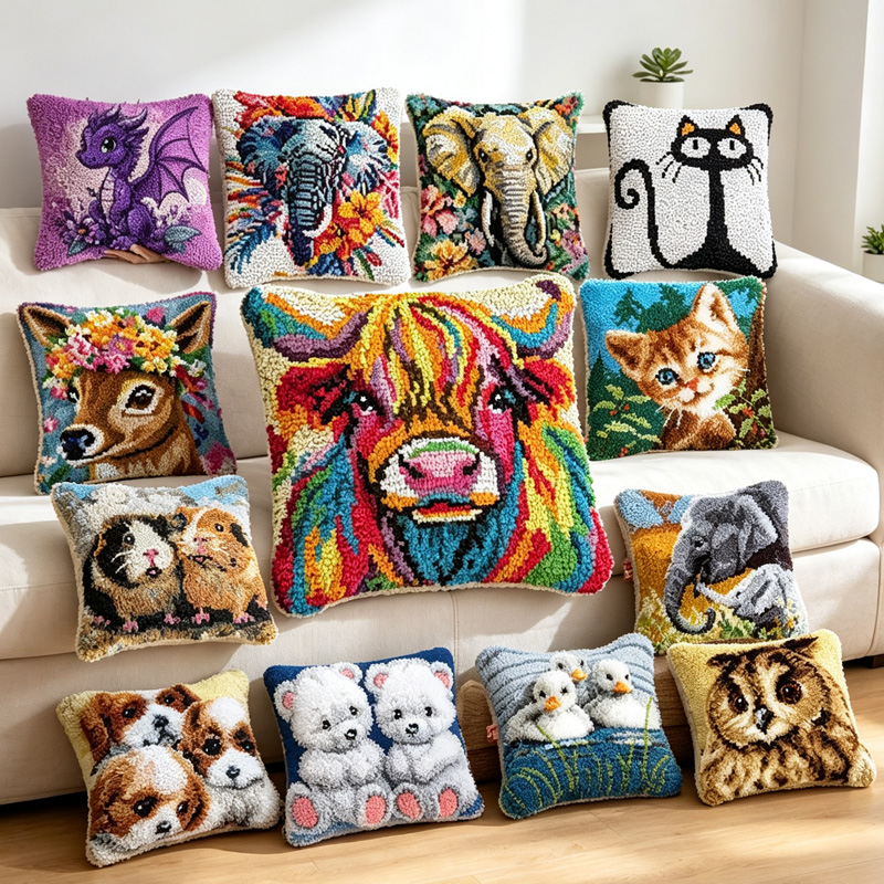 Printed Embroidery Kit - Hond Kat Dinosaurus Koe Dier Knophaak