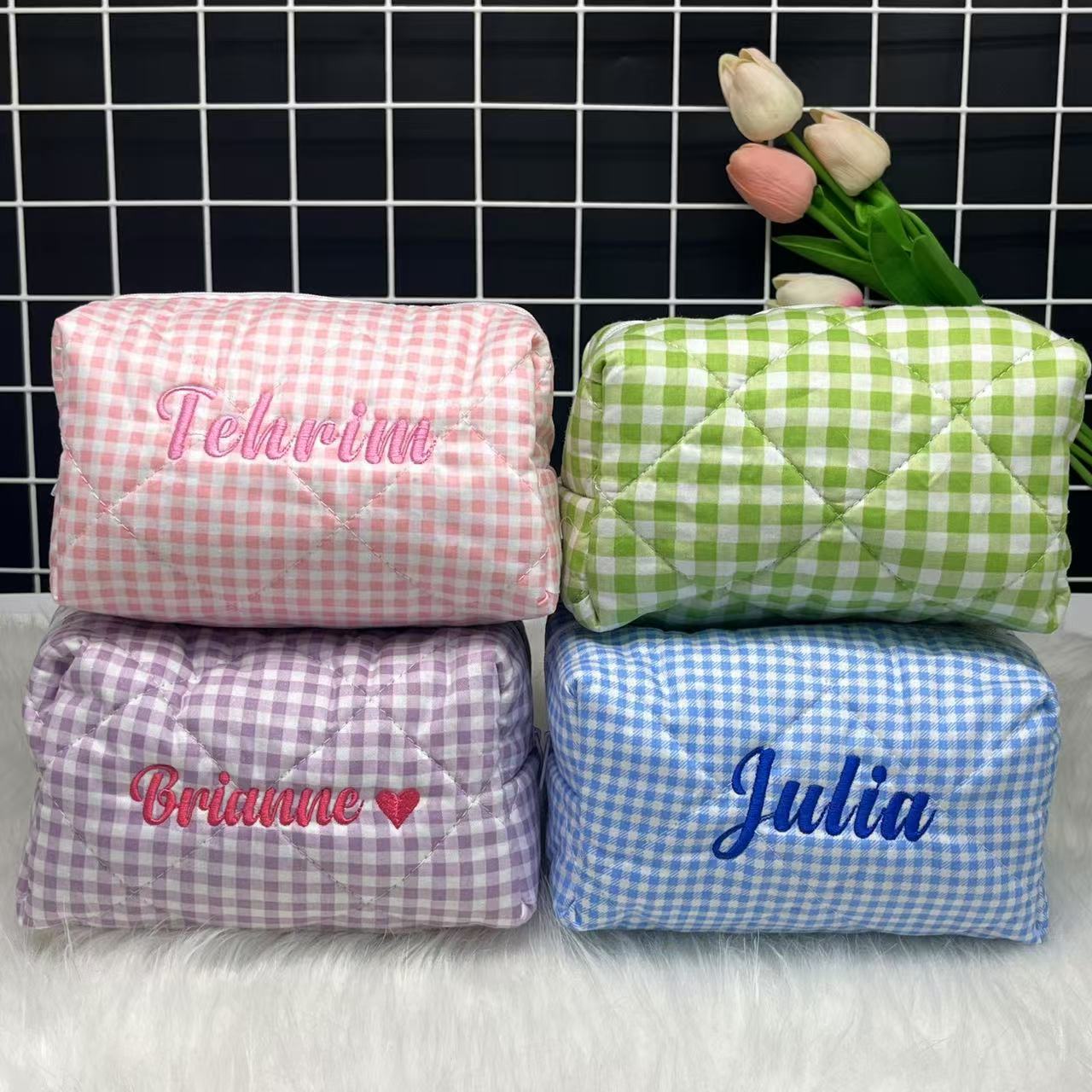 Gestreepte make-uptas met grot - Embroidery Logo recensie en prijs